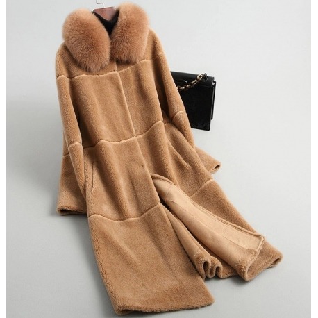 Vlněný Abby kabát z ovčí vlny s liškou