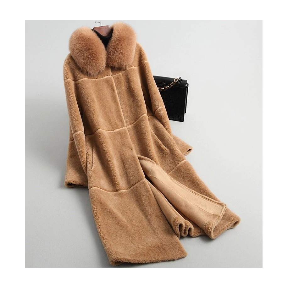 Vlněný Abby kabát z ovčí vlny s liškou