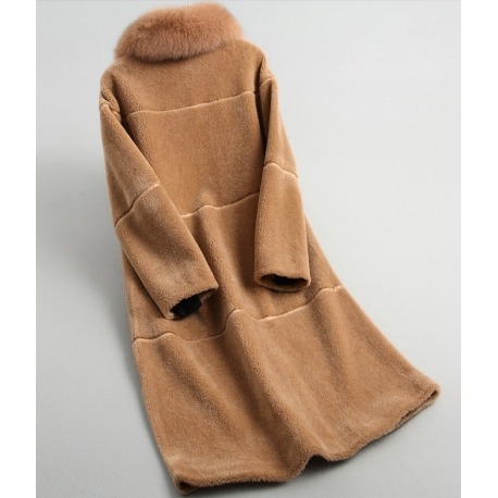 Vlněný Abby kabát z ovčí vlny s liškou