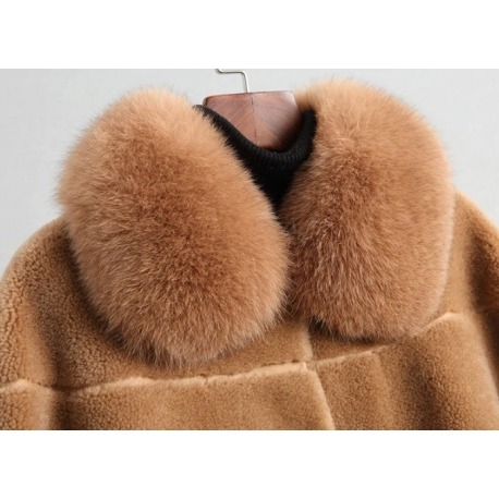 Vlněný Abby kabát z ovčí vlny s liškou