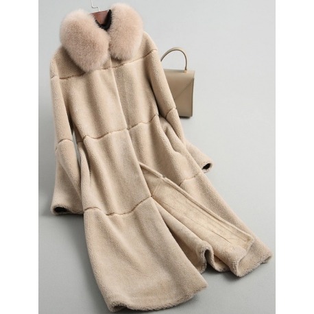 Vlněný Abby kabát z ovčí vlny s liškou