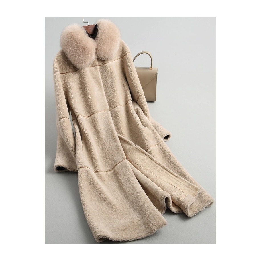 Vlněný Abby kabát z ovčí vlny s liškou