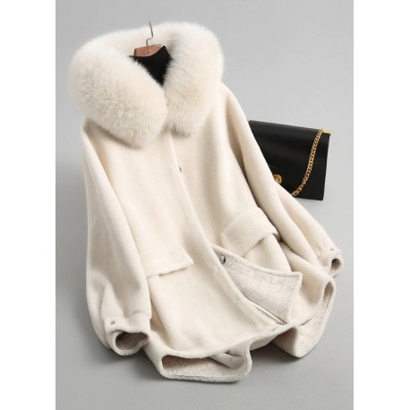 Vlněný Lea kabát z ovčí vlny s liškou