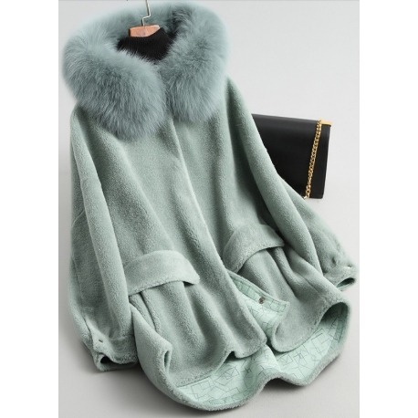 Vlněný Lea kabát z ovčí vlny s liškou