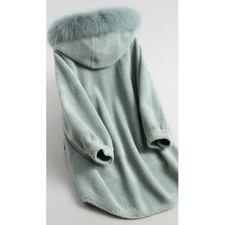 Vlněný Lea kabát z ovčí vlny s liškou