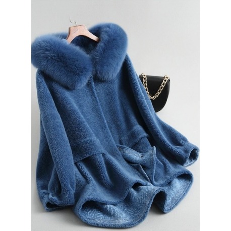 Vlněný Lea kabát z ovčí vlny s liškou